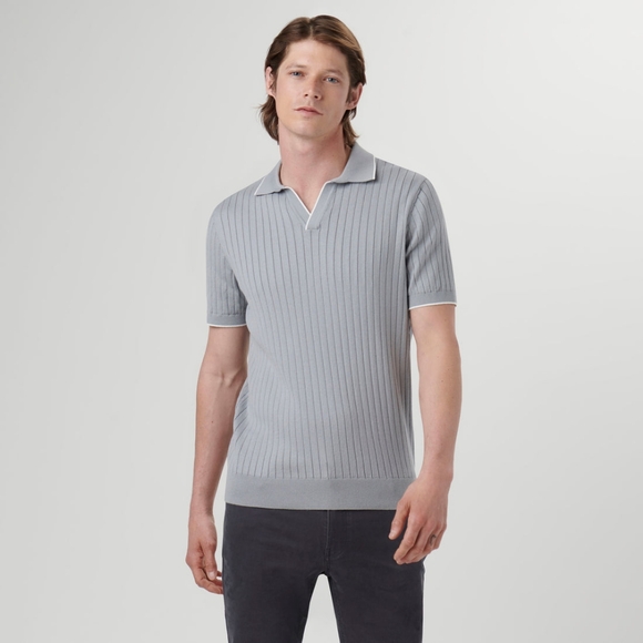 Rib Knit Short Sleeve Johnny Collar Sweater Size L MSRP $179 - Picture 1 of 10